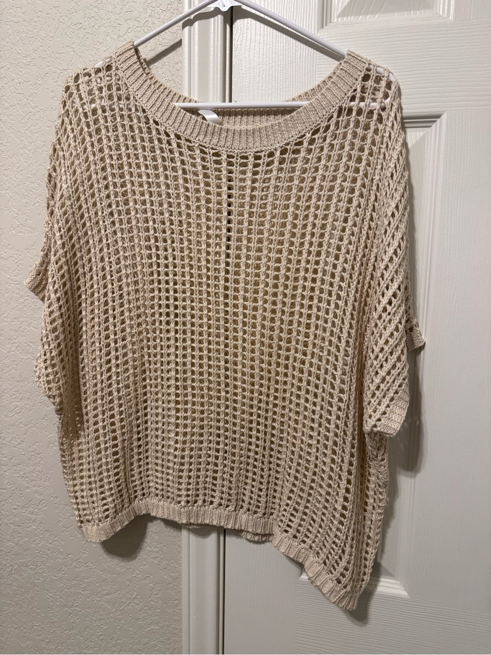 Beige Open-Knit Summer Sweater - Casual Women's Top